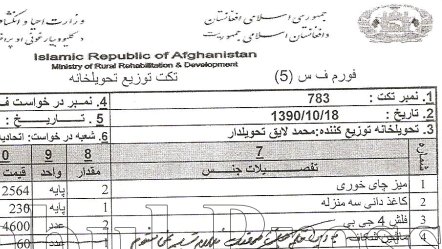نمونه ای کوچک از اختلاس در وزارت احیا و انکشاف دهات رژيم حامد کرزی